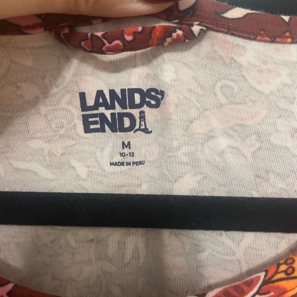 Land's End LIKE NEW 100% cotton burgundy floral midi length casual dress M - Picture 2 of 5